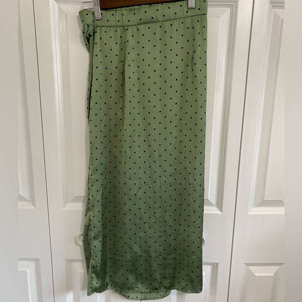 ZARA Satin Green Polka Dot Midi Skirt with Slit Size S - Picture 5 of 7